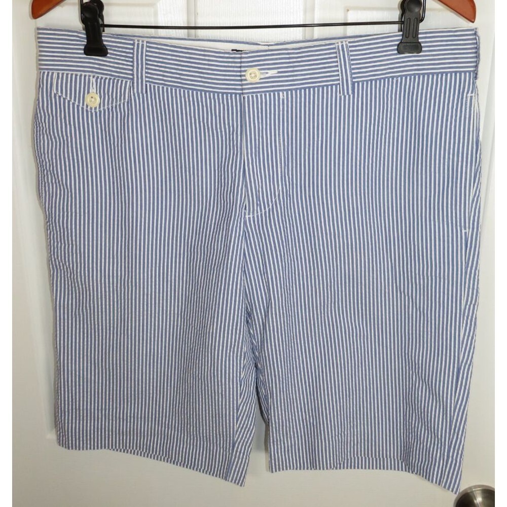 Ralph Lauren Sport Women Size 10 Stripe Blue & White Seersucker Bermuda Shorts